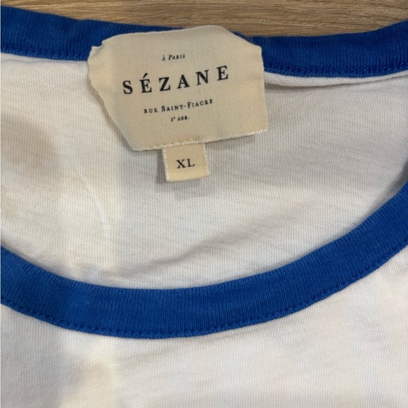 Sézane Dance Ckub White and Blue Graphic Tee, XL - Picture 8 of 9